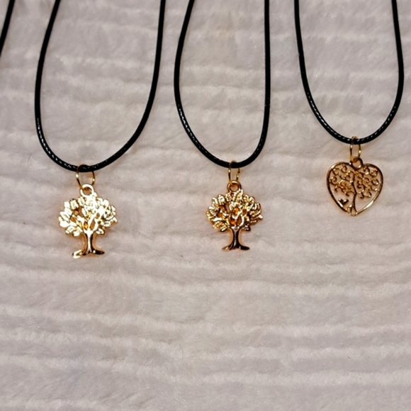 Elegant Gold and Silver Tree Pendant Necklace Set - Picture 3 of 5
